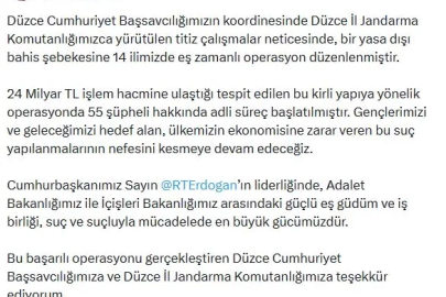 Düzce merkezli 14 ilde yasa dışı bahis operasyonu