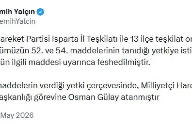 MHP'li Yalçın: Isparta il teşkilatı ile 13 ilçe teşkilatı feshedildi
