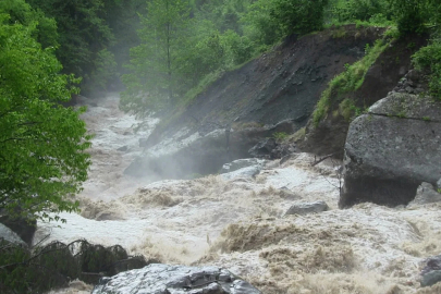 Artvin'de etkili sağanak; dere taştı, köprü hasar gördü
