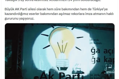 Cumhurbaşkanı Erdoğan'dan AK Parti iktidarının 24'üncü yılı paylaşımı