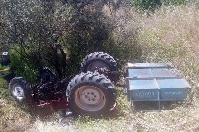 Zeytinliğe devrilen traktörün sürücüsü öldü