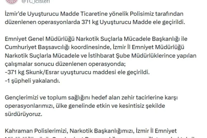 İzmir'de 371 kilogram uyuşturucu ele geçirildi